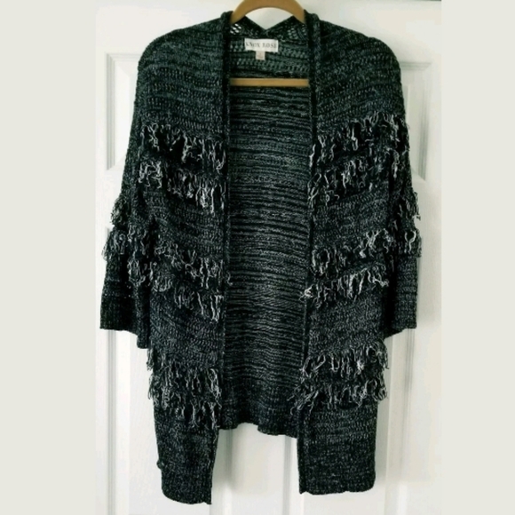 GYPSY BOHO Fringe Knit Cardigan Black Size S - Picture 3 of 9